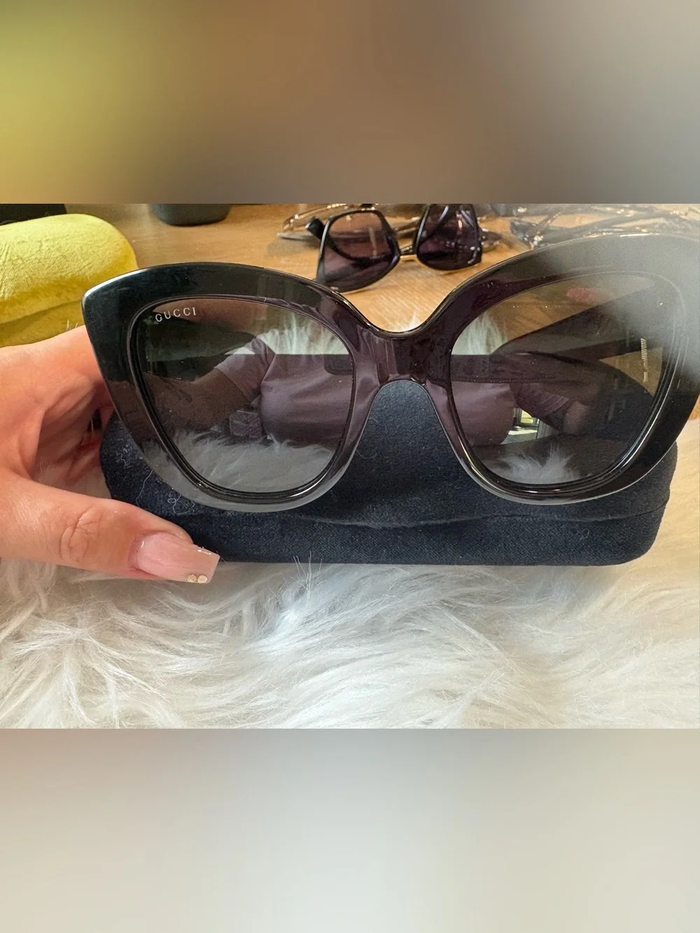 Gucci Glossy Black Oversized Square Women's Sunglasses